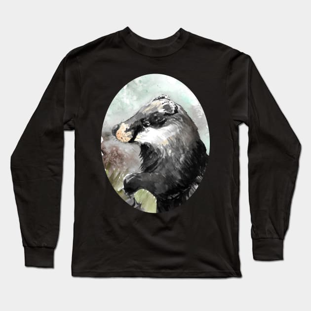 Badger watercolour 15/01/21 - nature inspired art and designs Long Sleeve T-Shirt by STearleArt